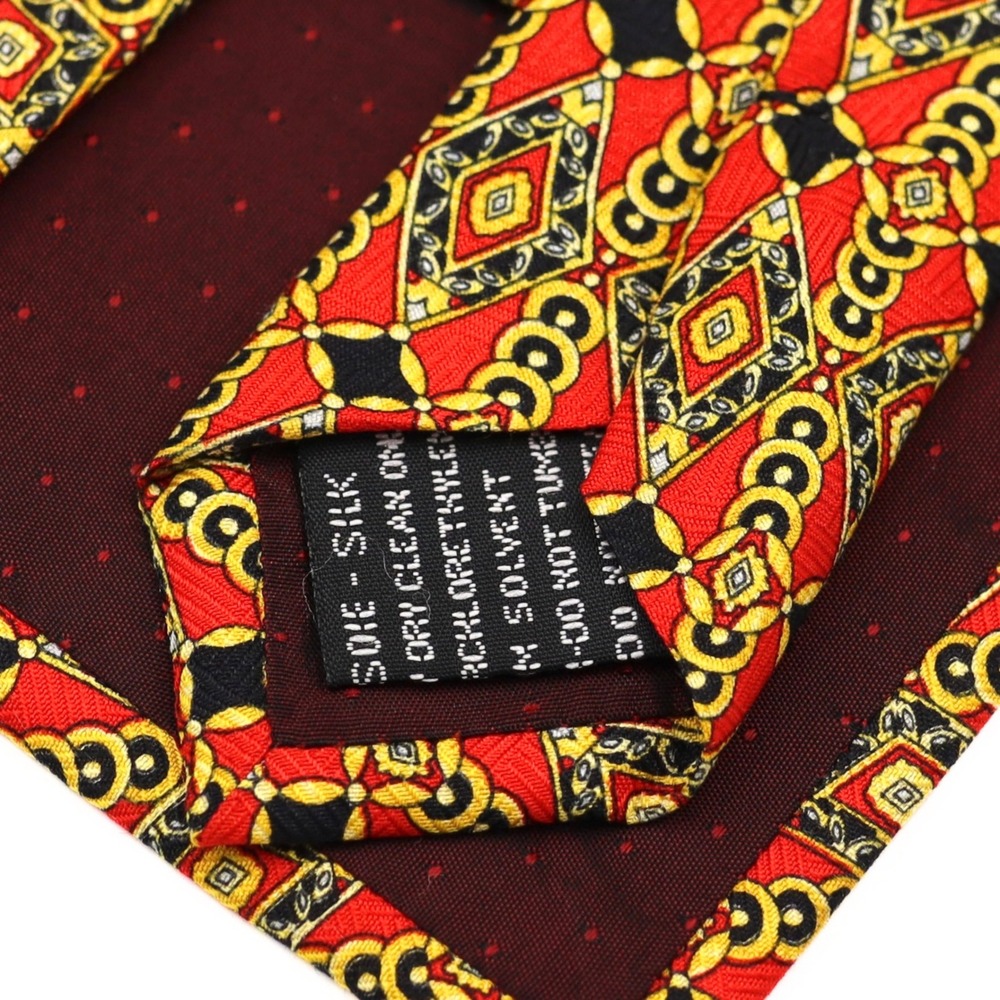 Gianni Versace Necktie Mens OS Red Excellent Silk Geometric Diamond Chain Link - Picture 5 of 5